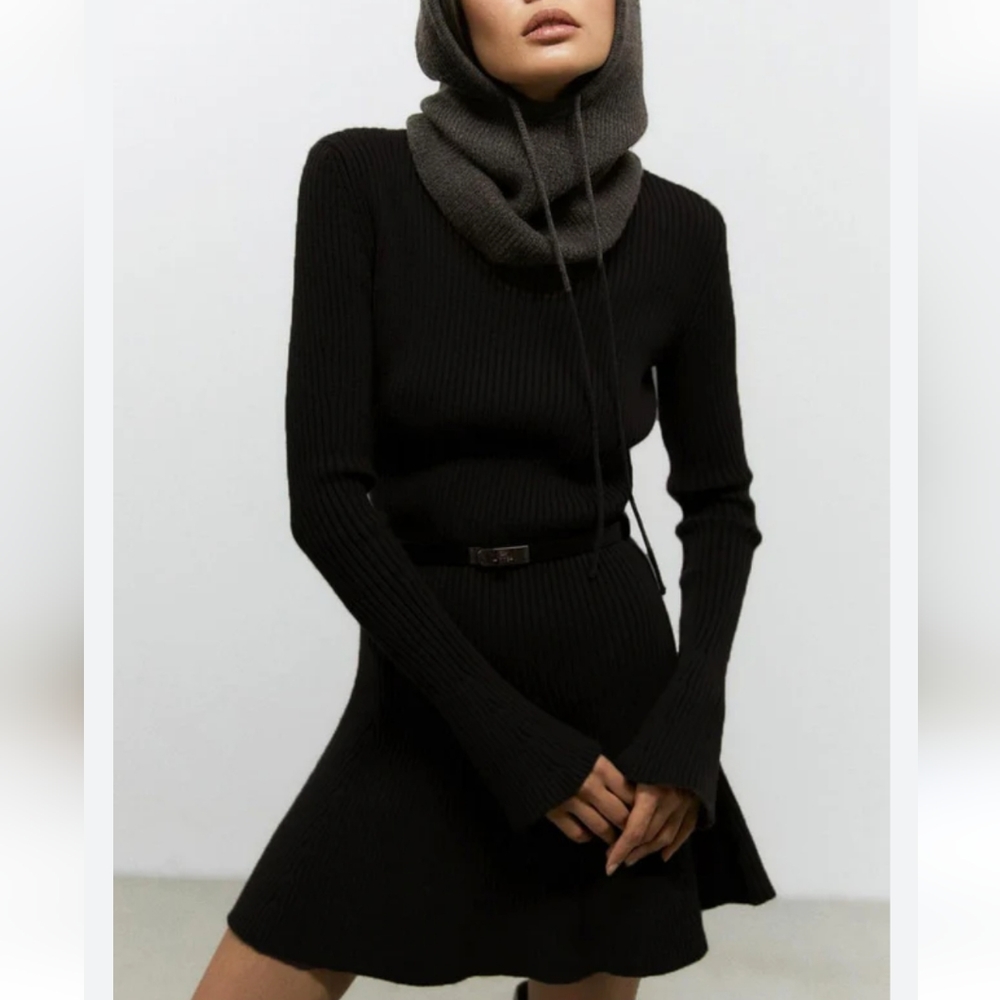NWOT black sweater mini dress S